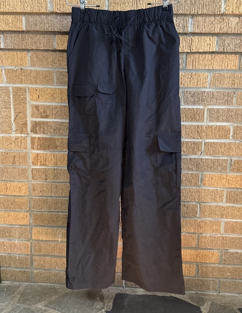 Know One Cares Nylon Cargo Flare Pants In Black Size Small Waterproof Baggy